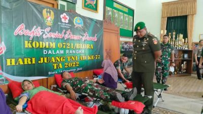 Donor Darah Peringati Hari Juang TNI AD, Dandim: Sangat Berarti bagi Keselamatan Seseorang
