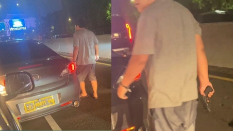 pria berplat polisi mengamuk