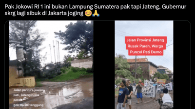 Netizen Sambat ke Jokowi Jalanan Jawa Tengah Rusak, Ganjar Malah Sibuk Jogging di Daerah Lain