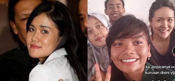 Jessica Wongso bersama mahasiswa magang UNJ. (foto: TikTok/dhitayou)