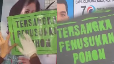 Viral Warga Tandai Poster Kampanye Caleg yang Dipasang di Pohon: Tersangka Penusukan