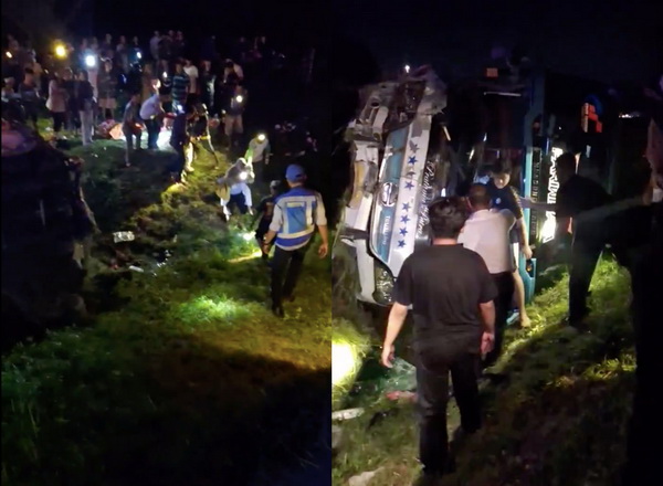 kecelakaan bus sman sidoarjo 1 di tol ngawi