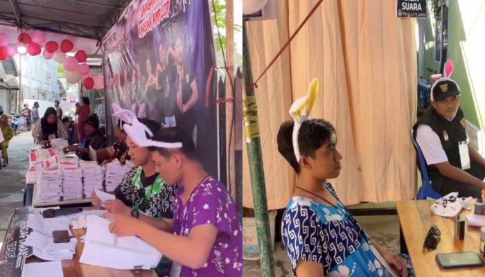 Ga Abis Pikir! Petugas KPPS Ini Pakai Daster dan Bando Ala Emak-emak Demi Tarik Pemilih Pemilu 2024
