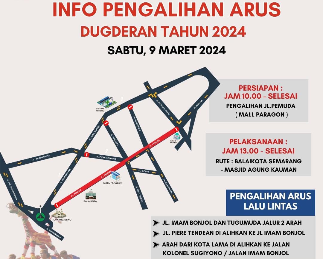 Info Rute dan Pengalihan Arus Lalu Lintas Saat Prosesi Kirab Dugderan Kota Semarang