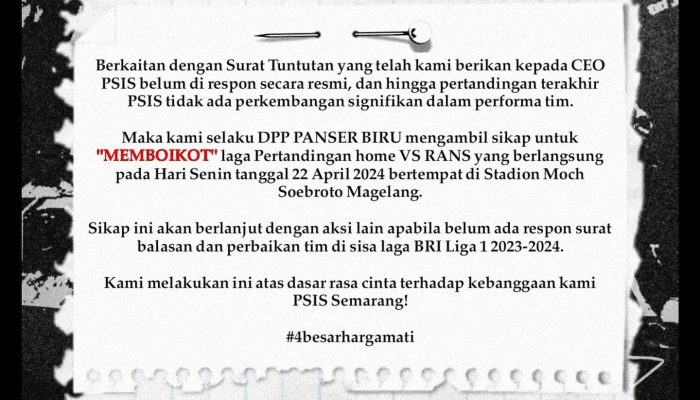 Jelang Laga PSIS vs RANS Nusantara, Panser Biru Serukan Boikot, Tuntutan Tak Digubris Yoyok Sukawi?