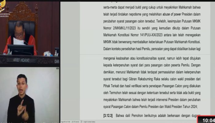 MK Putuskan Pencalonan Gibran Bukan Nepotisme dan Intervensi Jokowi, Tak Ada Diskualifiasi?