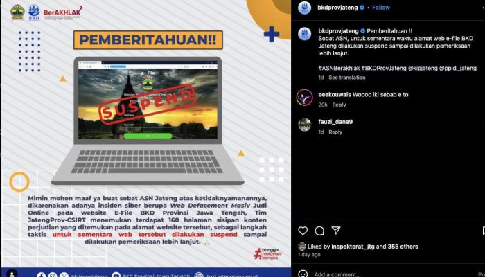 Duh! Website E-File BKD Jateng Diretas, Ada Sisipan Konten Judi