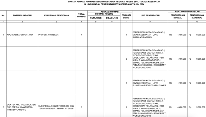 Dibutuhkan Tenaga Teknis dan Kesehatan, Ini Rincian dan Syarat 331 Formasi CPNS 2024 Pemkot Semarang