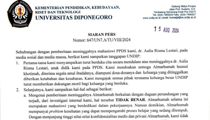 Rektor Undip Sebut Zero Bullying, Menkes Berkata Lain: Senior Intimidasi Junior saat Investigasi Kasus Mahasiswi PPDS