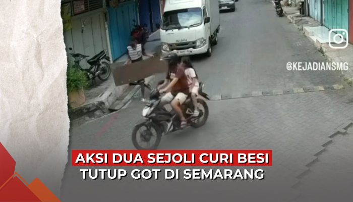 Video Aksi Dua Sejoli Curi Besi Tutup Got Terekam CCTV