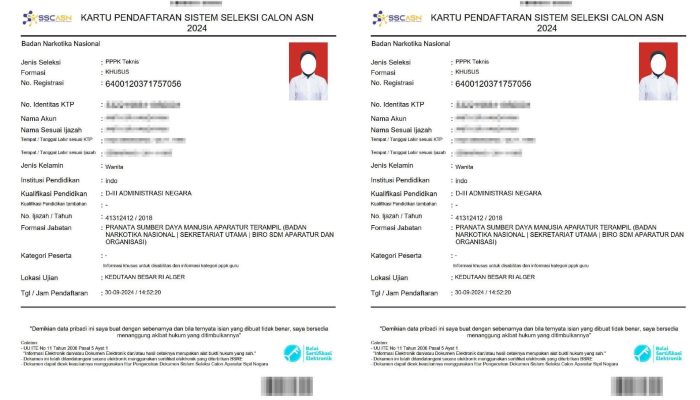Contoh Bentuk Kartu Ujian CPNS 2024, Begini Cara Cetaknya via Portal SSCASN