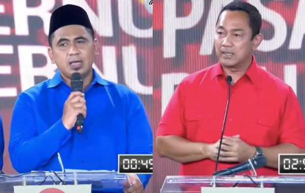 Foto kolase: calon wakil gubernur nomor urut 2 Gus Yasin (kiri) dan calon wakil gubernur nomor urut 1 Hendrar Prihadi dalam debat Pilkada, Rabu 20 November 2024. (YouTube/beritajatengtv channel)