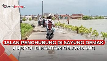 Video Jalan Penghubung Sayung Demak Rusak Dihantam Gelombang Laut