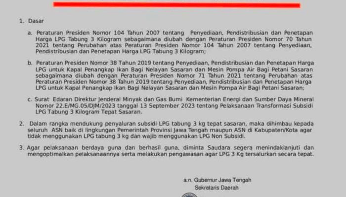 Beredar Surat Edaran ASN Jawa Tengah Dilarang Pakai LPG 3 Kilogram, Pemprov Siap Sanksi Pelanggar