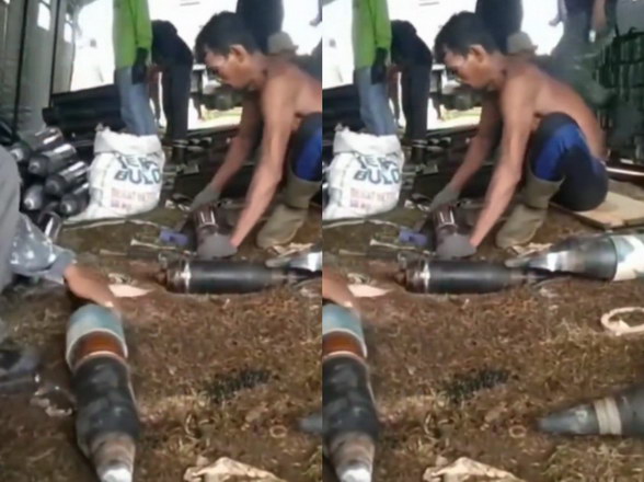 Video viral menunjukkan dugaan pemusnahan amunisi ditangani tidak semestinya. (X/@yaniarsim)