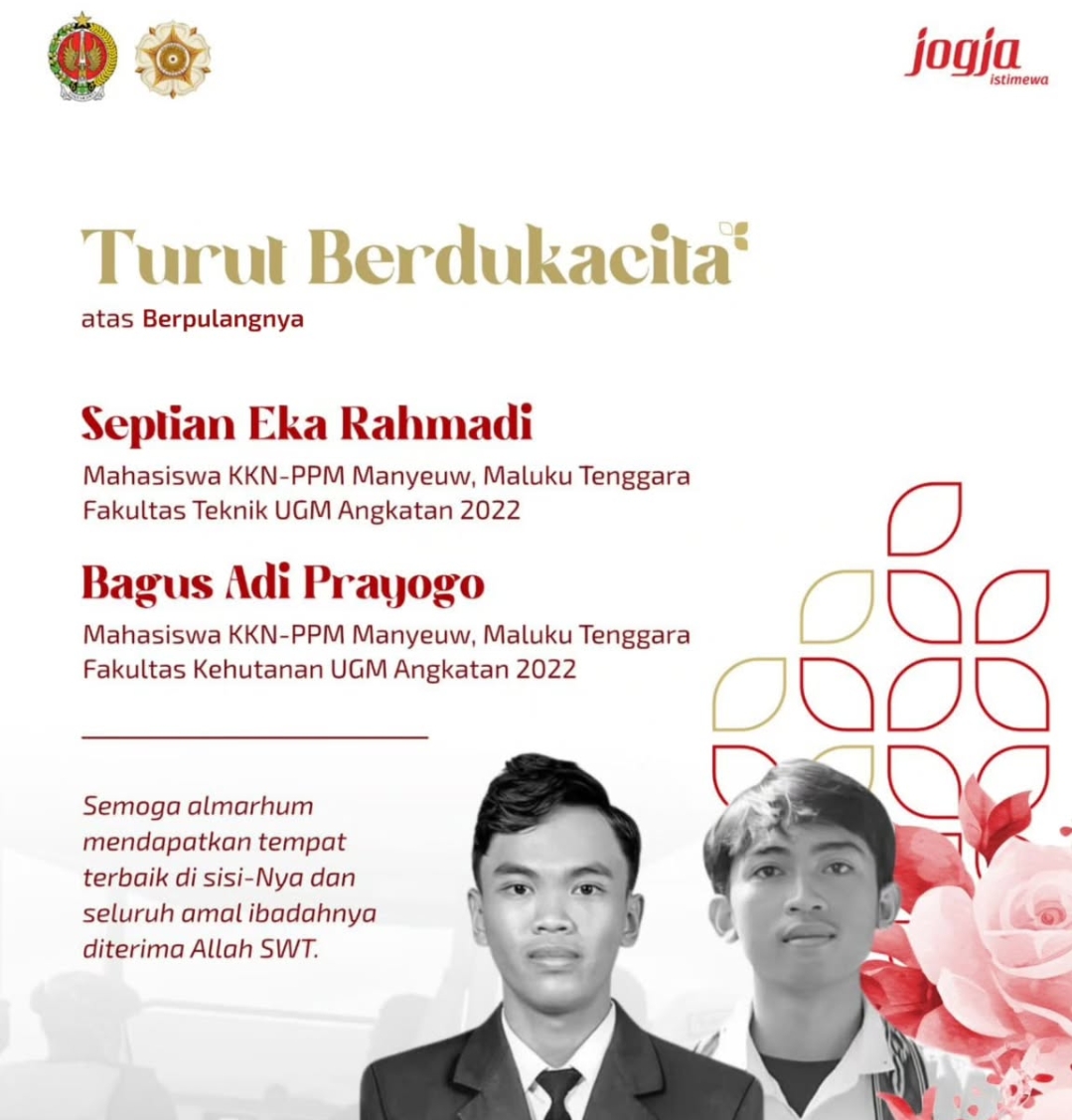 Ucapan Belasungkawa dari akun Instagram humasjogja kepada dua Mahasiswa peserta KKN-UGM di Maluku