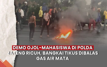 Video Demo Ojol, Mahasiswa, dan Pelajar di Polda Jateng Ricuh, Lemparan Bangkai Tikus Dibalas Gas Air Mata