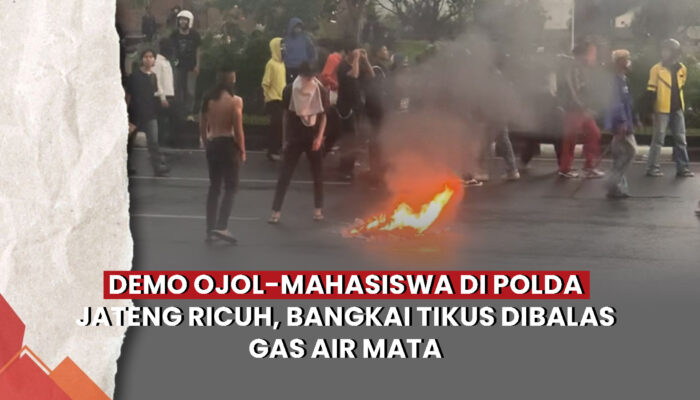 Video Demo Ojol, Mahasiswa, dan Pelajar di Polda Jateng Ricuh, Lemparan Bangkai Tikus Dibalas Gas Air Mata