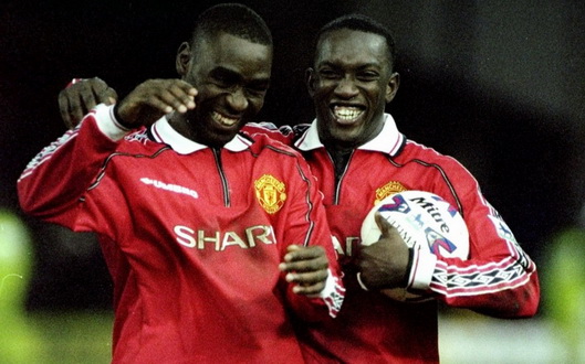 Kebersamaan legenda MU Andy Cole (sebelah kiri) dan Dwight Yorke (sebelah kanan)