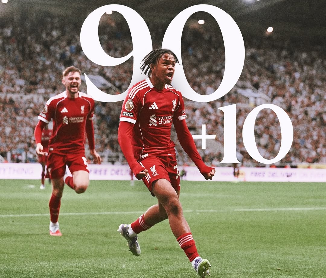 Momen selebrasi Rio Ngumoha ketika menjadi penyelamat Liverpool