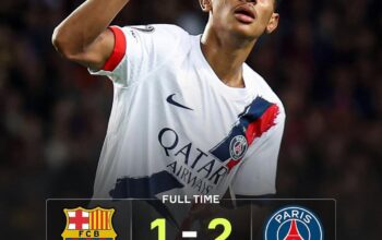 gambar poster pertandingan Liga Champion Barcelona vs PSG