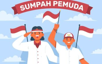 Ilustrasi Dua Anak Memegang Bendera Merah Putih