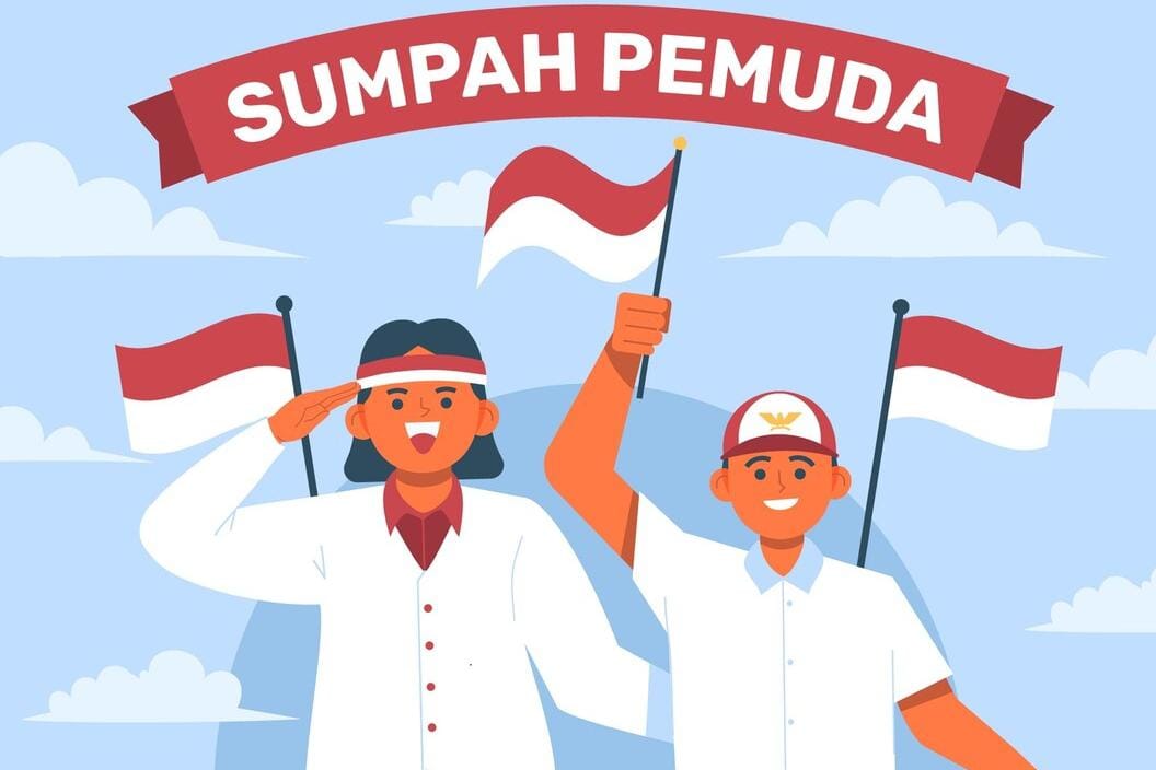 Ilustrasi Dua Anak Memegang Bendera Merah Putih