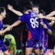 Pemain Persik tengah merayakan gol injury time