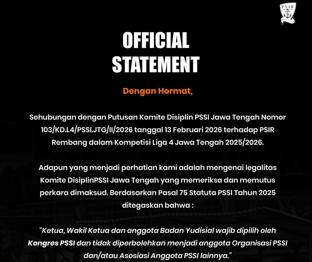 Official Statement PSIR REMBANG Legalitas Komdis PSSI Jateng