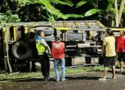 Hendak Mendahului dari Lajur Kiri, Truk Kecelakaan di JLS Salatiga