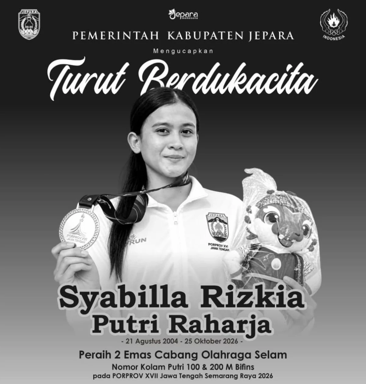 Atlet Selam Jepara Syabilla Rizkia Putri Raharja Meninggal Saat Berlaga di Porprov Jateng 2026